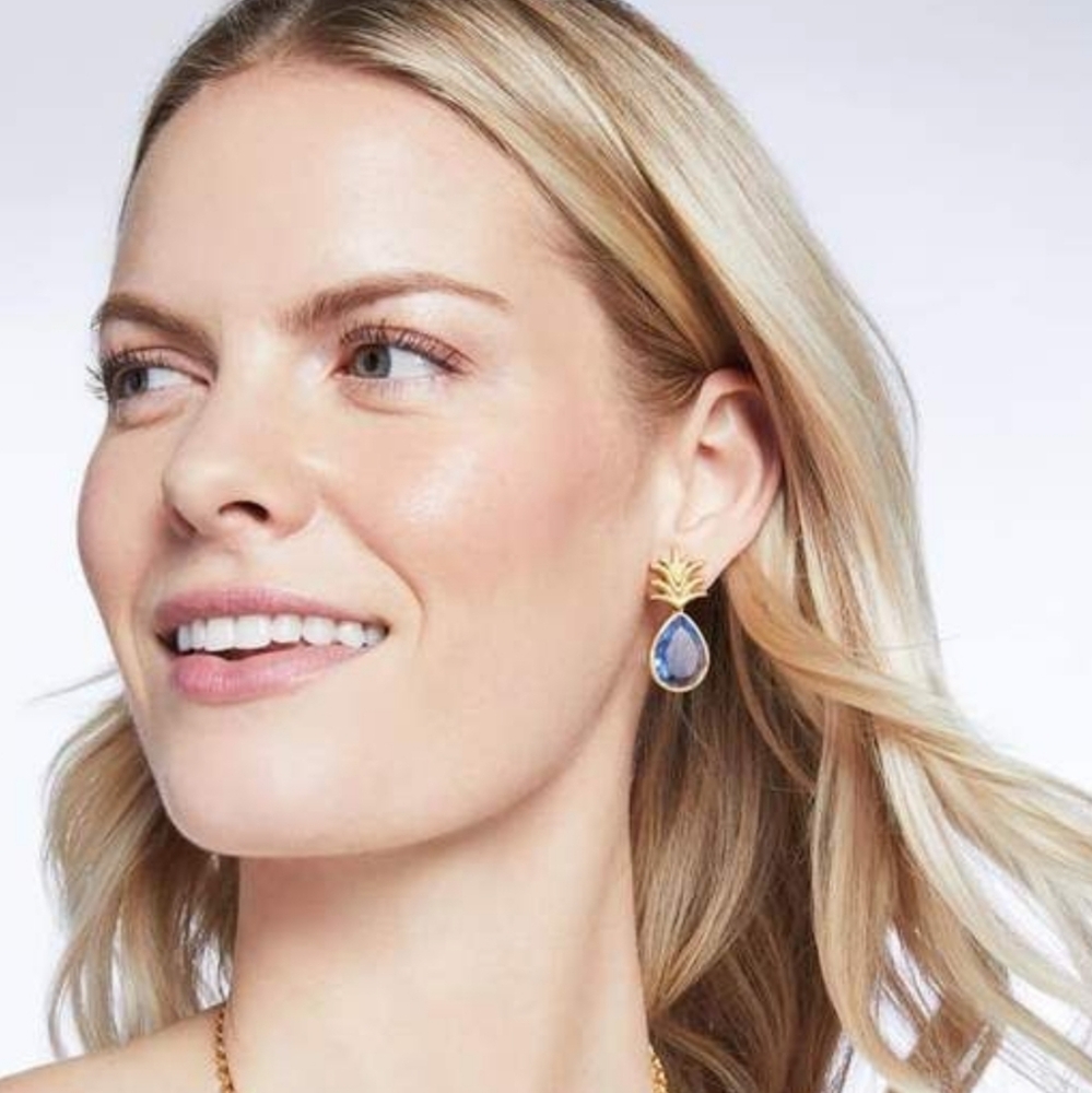 Julie Vos - 24K Gold Plated Drop Earrings w/ Blue Teardrop Stone - Women Jewelry
